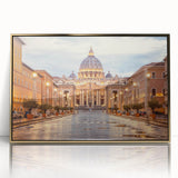Framed acrylic print of a stylized Rome cityscape in gold tones, suitable for modern art wall decor.