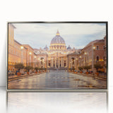 Large art print of Rome scenery in muted earth tones on acrylic, framed in silver, suitable as modern art wall decor.