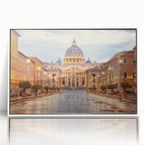 Mid-century modernist art depicting Rome's skyline in muted earth tones on a framed acrylic, suitable for nursery wall decor.