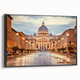 Black and white framed canvas featuring a vintage poster art of Rome landscape, ideal for bedroom wall decor.