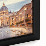 Extra large black wall art featuring a textured portrayal of Rome with vibrant, colorful accents, framed on canvas.