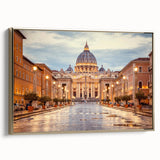 Framed canvas wall art depicting a vintage-style landscape of Rome with prominent black and gold tones.