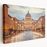 Rome cityscape on large stretched canvas with soft earth tones, suitable for kitchen wall art.