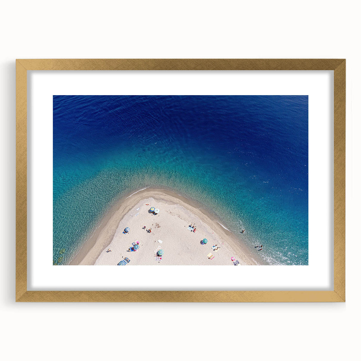 Abstract art print of Sicilian landscape in gold frame, with muted earth tones, ideal for dining room decor.
