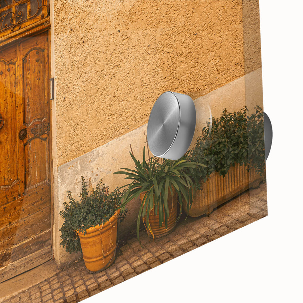 Large abstract wall art depicting a Tuscan landscape in muted earth tones on acrylic glass, ideal for dining room ambiance.