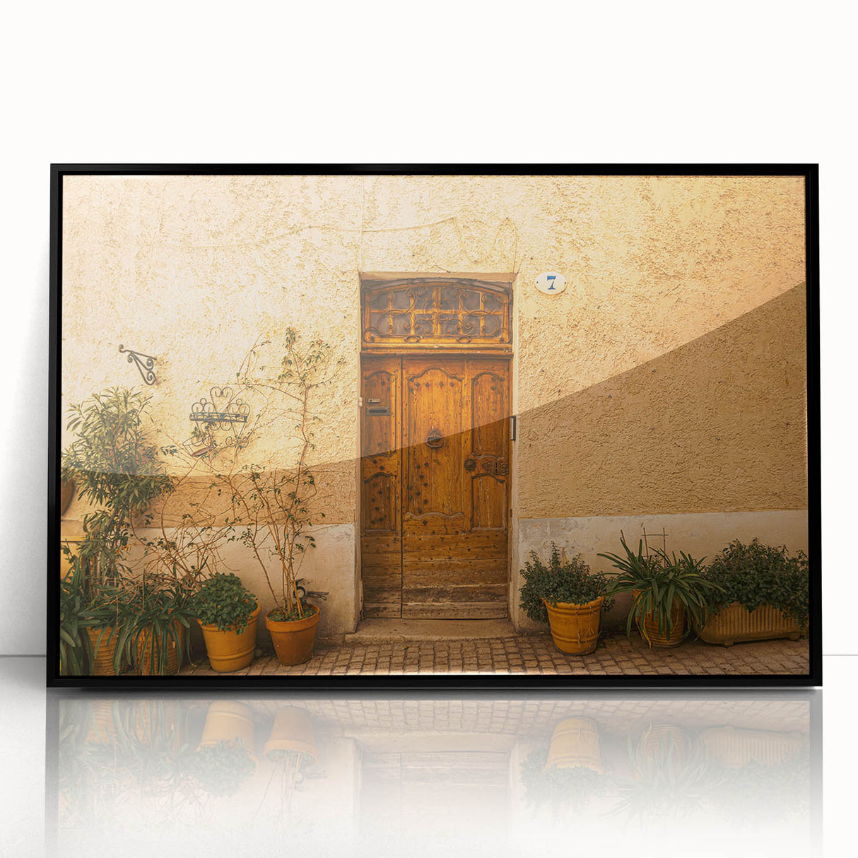 Framed acrylic print of a large abstract depiction of Tuscany's landscape in earthy tones, ideal for modern art wall decor.