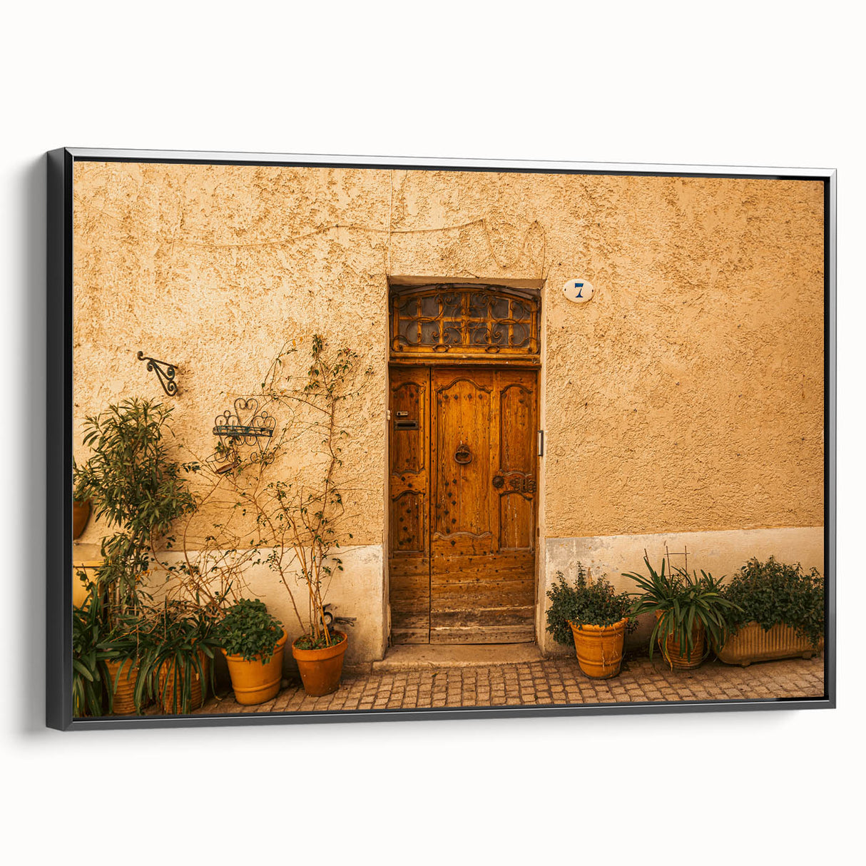 Black and white landscape art painting of Tuscany on framed canvas, ideal for bedroom wall decor.