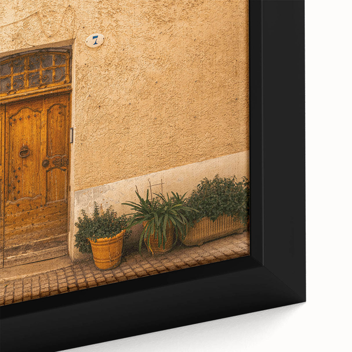 Textured black wall art depicting a Tuscan landscape on framed canvas, with a palette of earth tones.