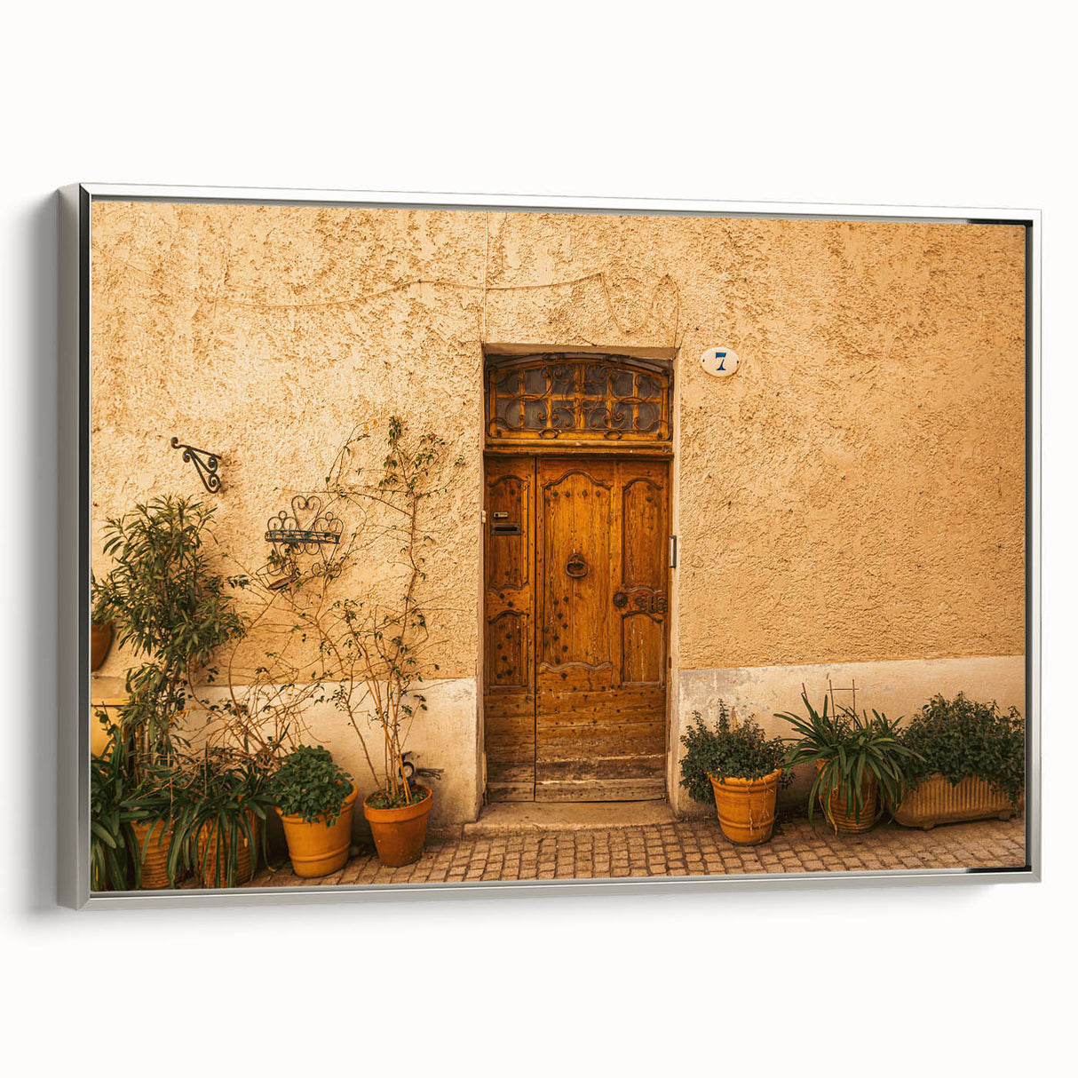 Framed canvas landscape art painting depicting a vintage Tuscan scenery in vibrant colors, ideal for living room decor.