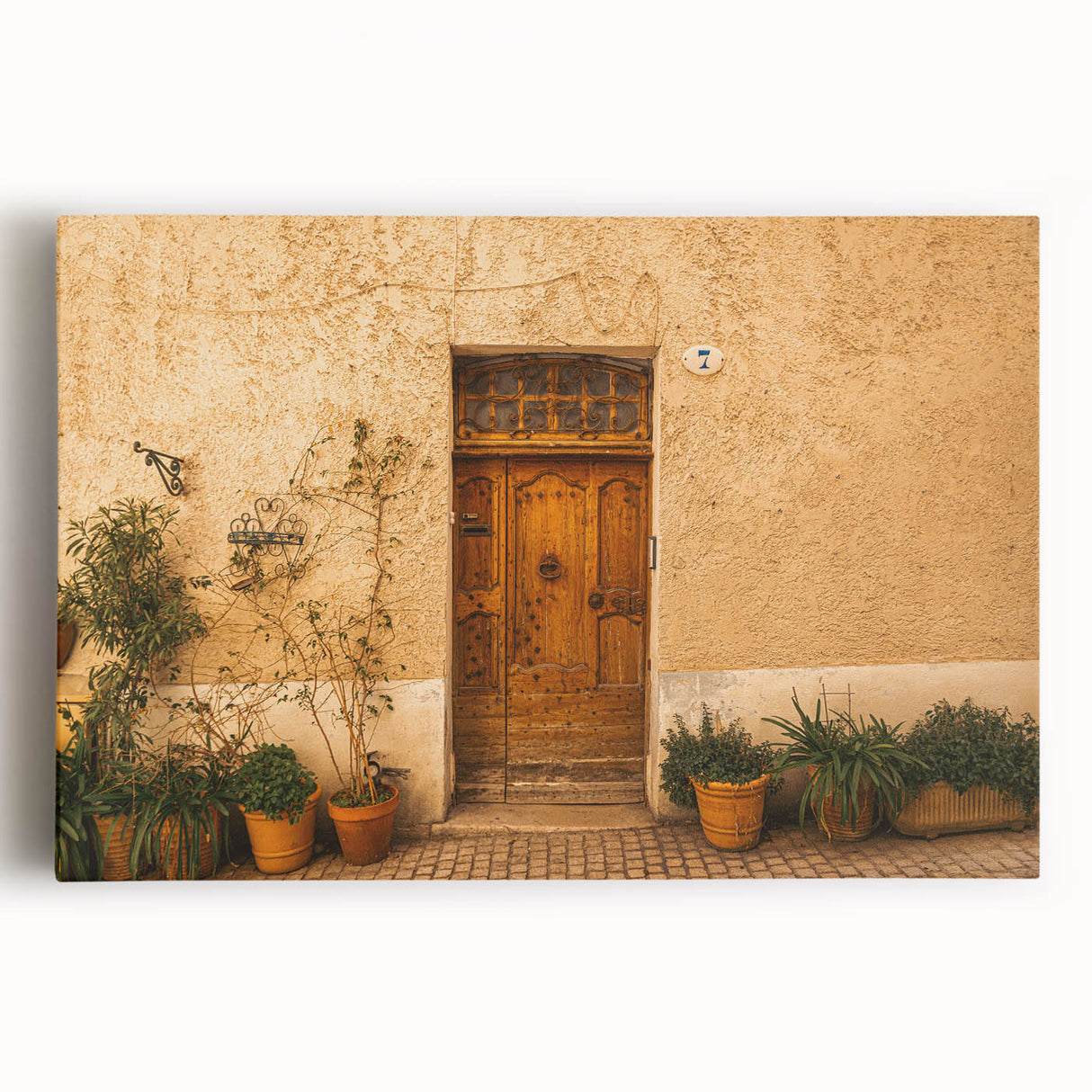 Black and white photograph of Tuscany landscape on stretched canvas, ideal for kitchen wall art.