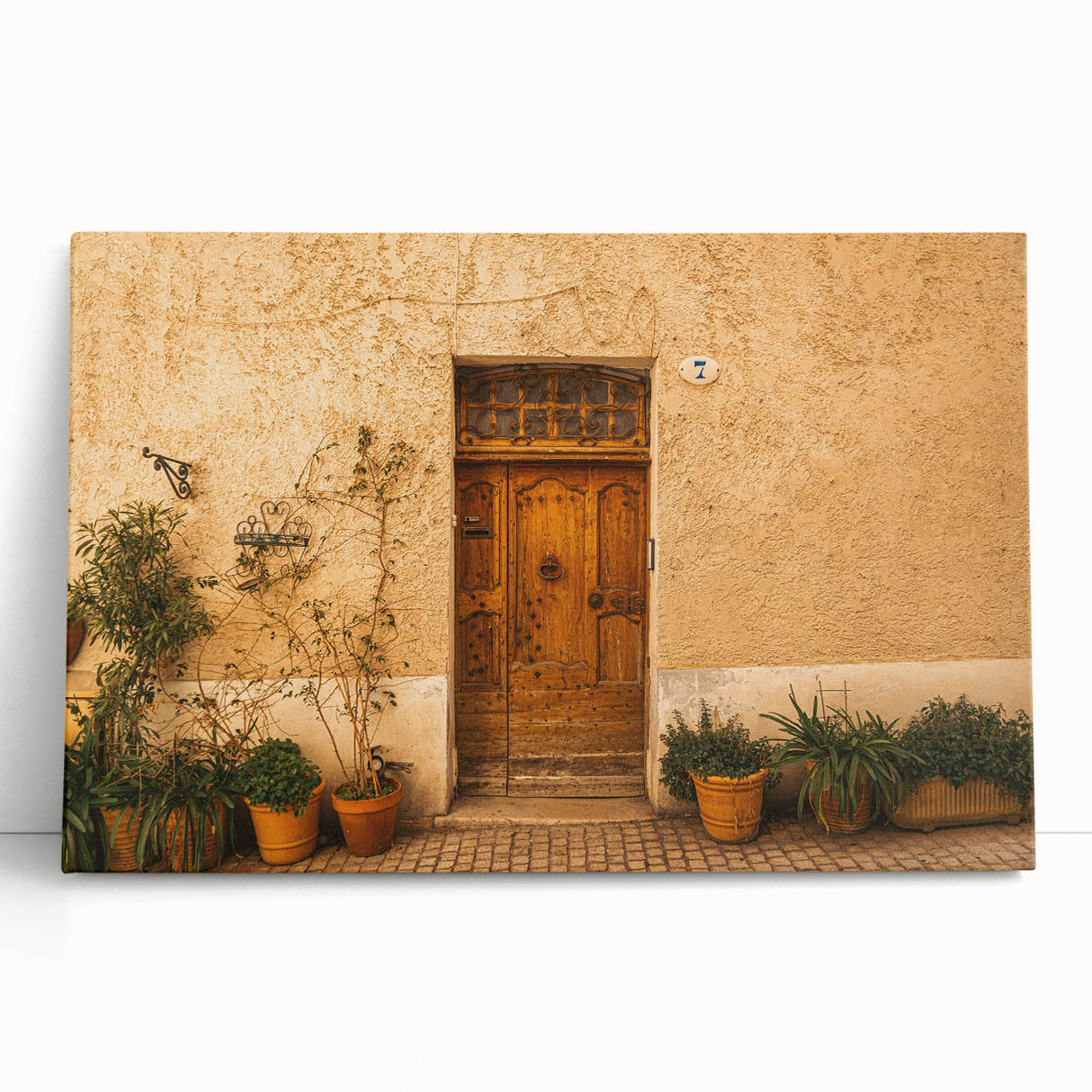 Black and white photograph of Tuscany landscape on stretched canvas, ideal for kitchen wall art.