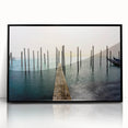Large abstract wall art depicting a Venetian canal scene in muted blue and gray tones on a framed acrylic print.