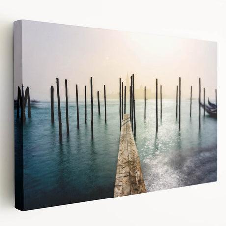Venice canal scene on stretched canvas, featuring muted earth tones, ideal for kitchen wall art.