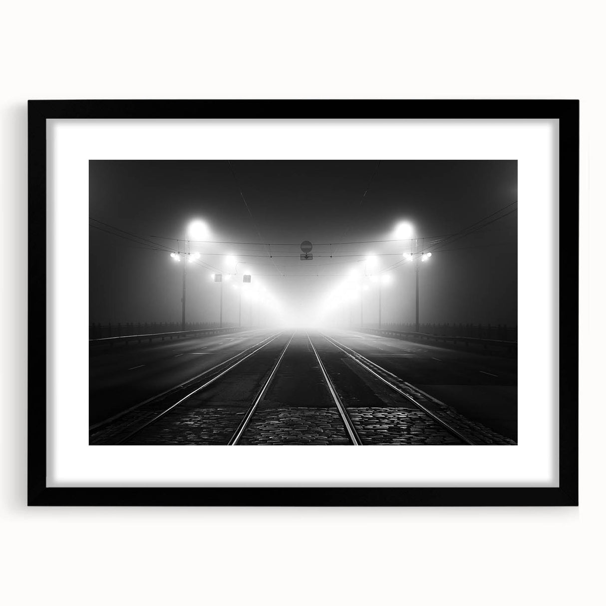 Abstract art print of a European scenery in vibrant, colorful textures on a large black framed canvas.