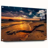 Acrylic glass print of a serene Lithuanian landscape in green and blue tones, suitable for bedroom or dining room decor.