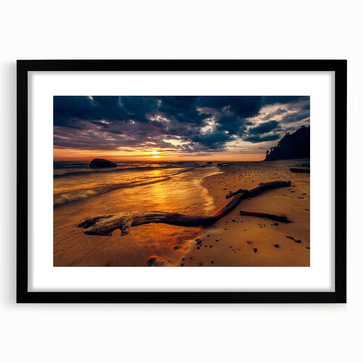 Extra large abstract art print depicting a colorful, textured European scenery on a framed black mat.