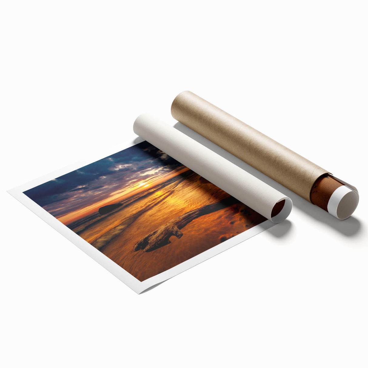 Extra large rolled print featuring a serene Lithuanian landscape with soft floral elements in muted earth tones.