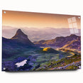 Acrylic glass print of a Montenegro landscape in muted earth tones, ideal for dining room decor.