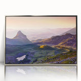 Large art print of a Montenegro landscape in muted earth tones on silver-framed acrylic, ideal for modern art wall decor.