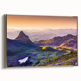 Framed canvas featuring a vintage-style landscape painting of Montenegro, with muted earth tones, ideal for bedroom wall art.