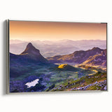 Framed canvas depicting a vintage-style landscape of Montenegro with vibrant colors on a black background.