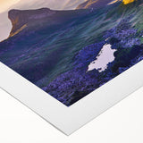Art Deco poster of Montenegro scenery in muted blue and beige tones on rolled canvas, suitable for dining room wall art.