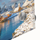 Large abstract wall art of a Norwegian landscape in muted earth tones on acrylic glass, ideal for dining room ambiance.