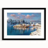 Extra large colorful art print of abstract European scenery on textured canvas, framed in black, ideal for living room decor.