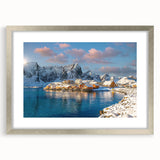 Extra large wall art depicting a textured abstract scenery of Norway in muted earth tones, framed in silver.