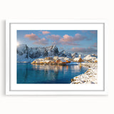 Textured art depicting a serene Norwegian landscape in muted earth tones, framed with a white mat, ideal for bedroom art.