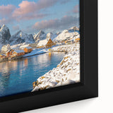 Black wall art featuring a textured, colorful European scenery on a framed canvas, ideal for living room decor.