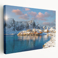 Large stretched canvas depicting a serene Norwegian landscape in muted earth tones, suitable for kitchen wall art.