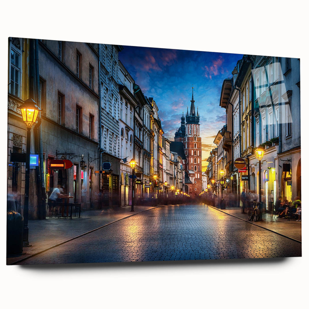Large abstract wall art print of a European landscape in muted earth tones on acrylic glass.