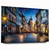 Large abstract wall art print of a European landscape in muted earth tones on acrylic glass.