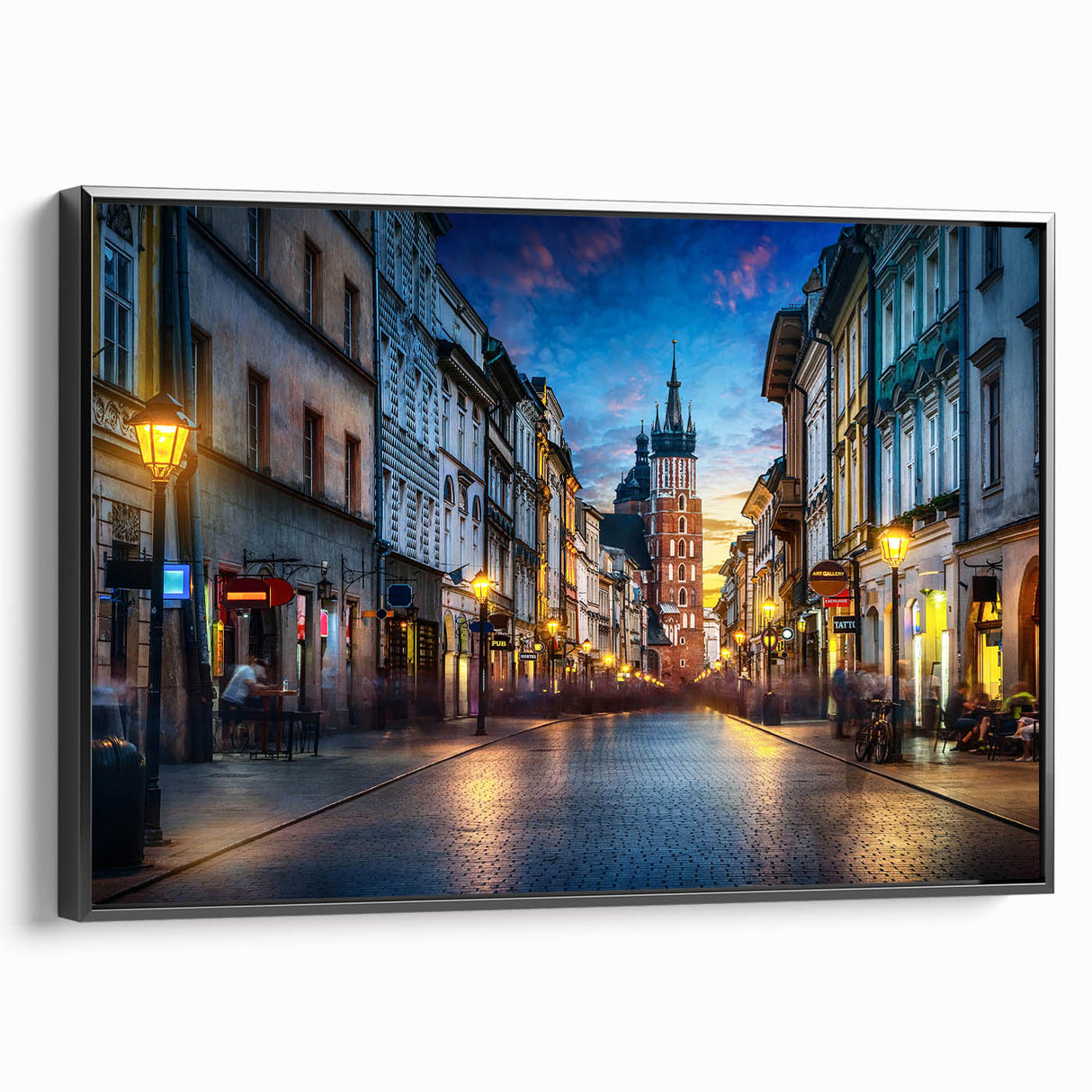 Black and white framed canvas of a vintage Polish landscape, ideal for bedroom wall decor.