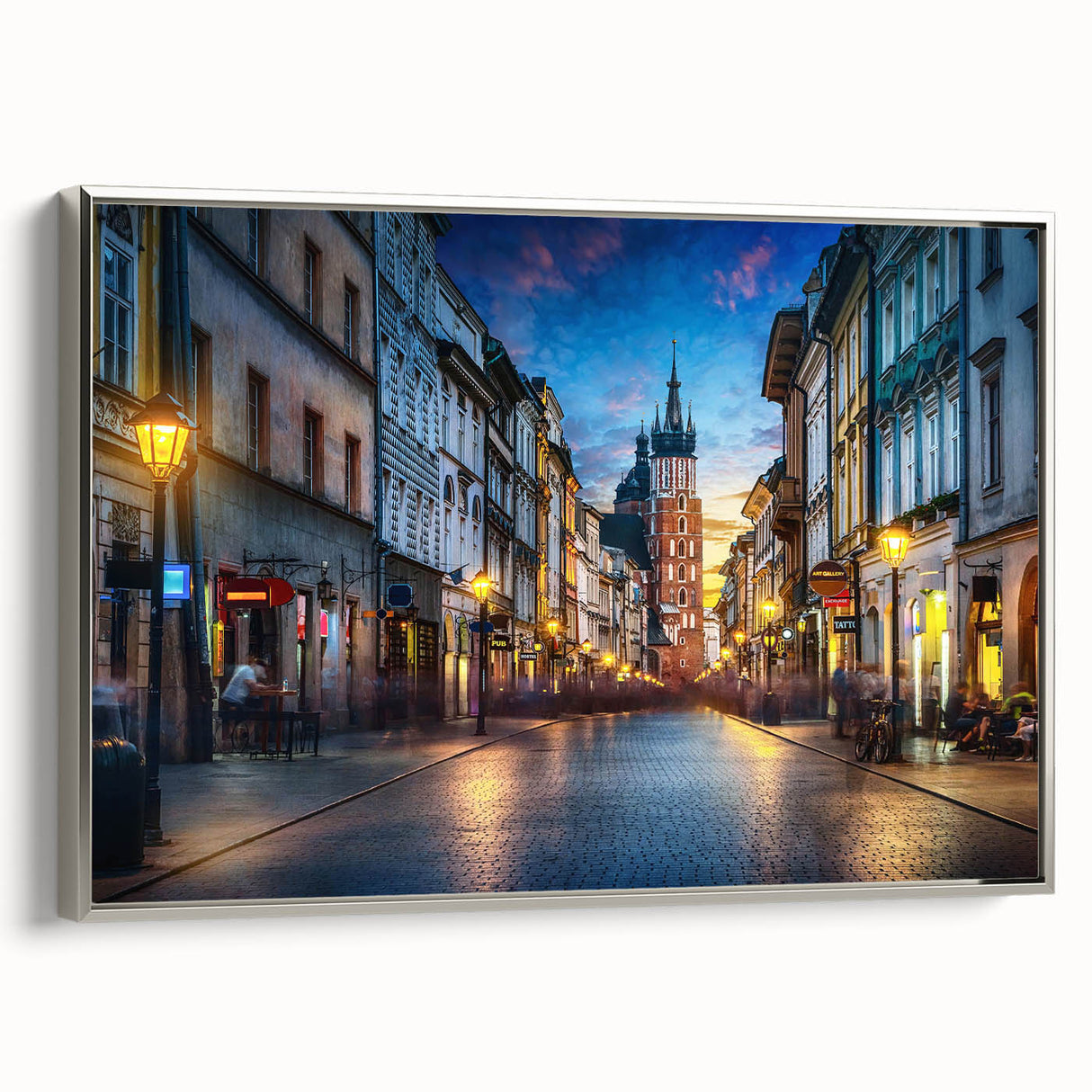 Vintage poster art of a scenic European location in Poland, featuring colorful art on extra large framed canvas.