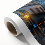 Art Deco poster of a European scenery in muted pastel shades, ideal as nursery wall art or for dining room ambiance.