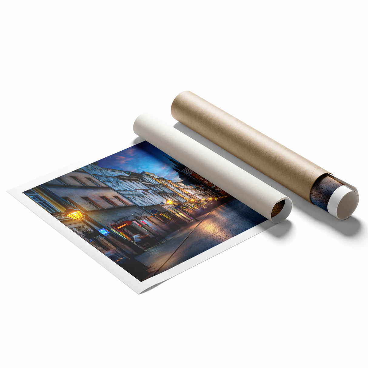 Extra large rolled print of a serene Polish landscape with soft floral elements in muted earth tones.