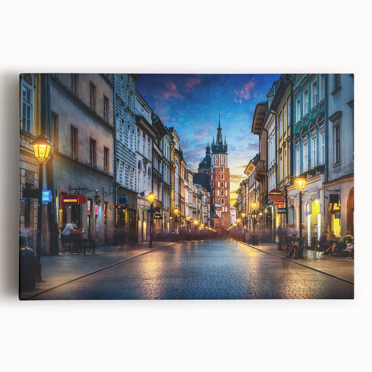 Black and white photograph of a European cityscape on stretched canvas, ideal for kitchen wall art or bedroom decor.