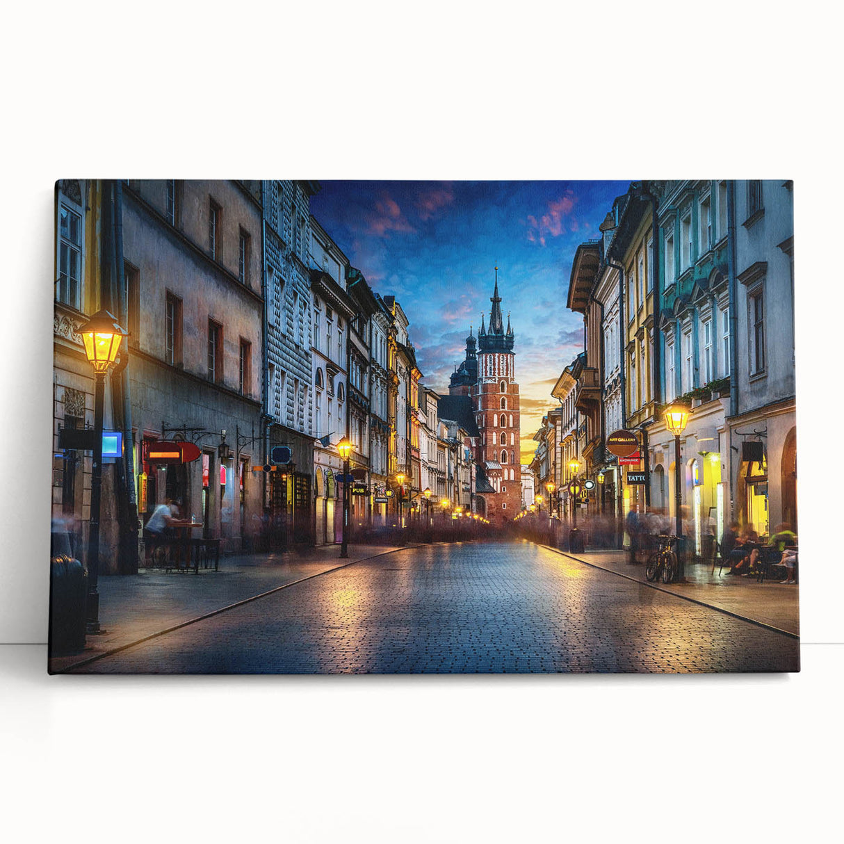 Black and white photograph of a European cityscape on a large stretched canvas, ideal for kitchen wall art.