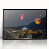 Large abstract wall art depicting Porto, Portugal in muted blue and gray tones on a framed acrylic.