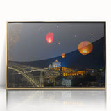 Art deco poster of Porto, Portugal in acrylic frame with gold hues, suitable for modern art wall decor.