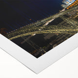 Art Deco poster of Porto, Portugal scenery in muted blue and white tones on rolled canvas, suitable for dining room wall art.