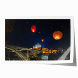 Rolled print of Porto, Portugal scenery with vibrant blues and oranges, ideal for dining room wall art.