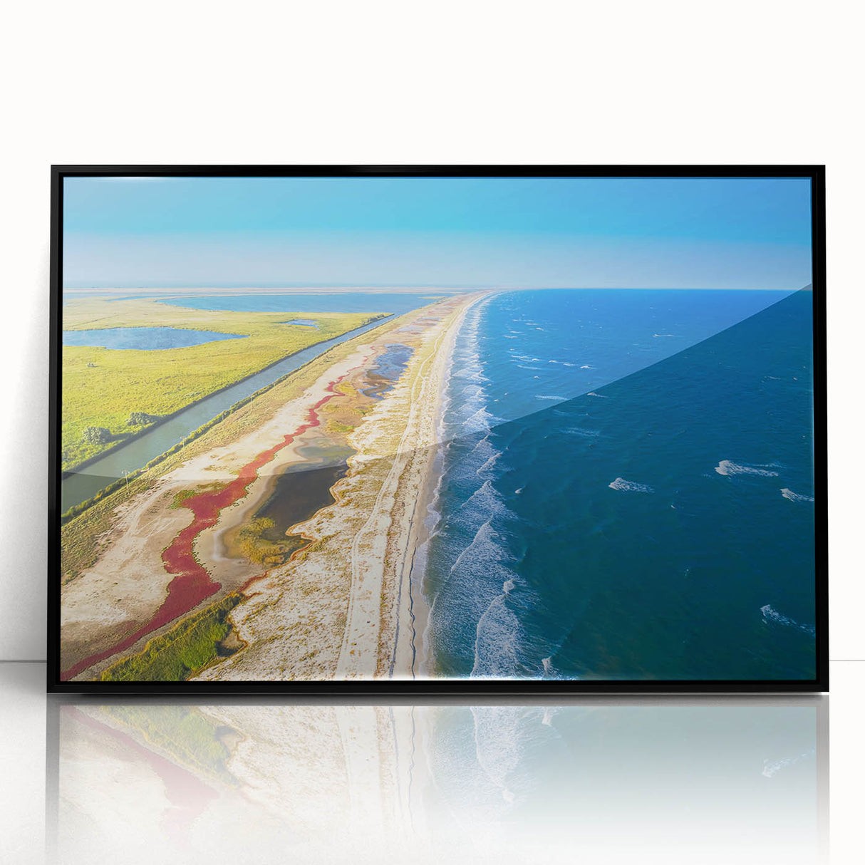 Large abstract wall art depicting a Romanian landscape in muted earth tones on a framed acrylic.