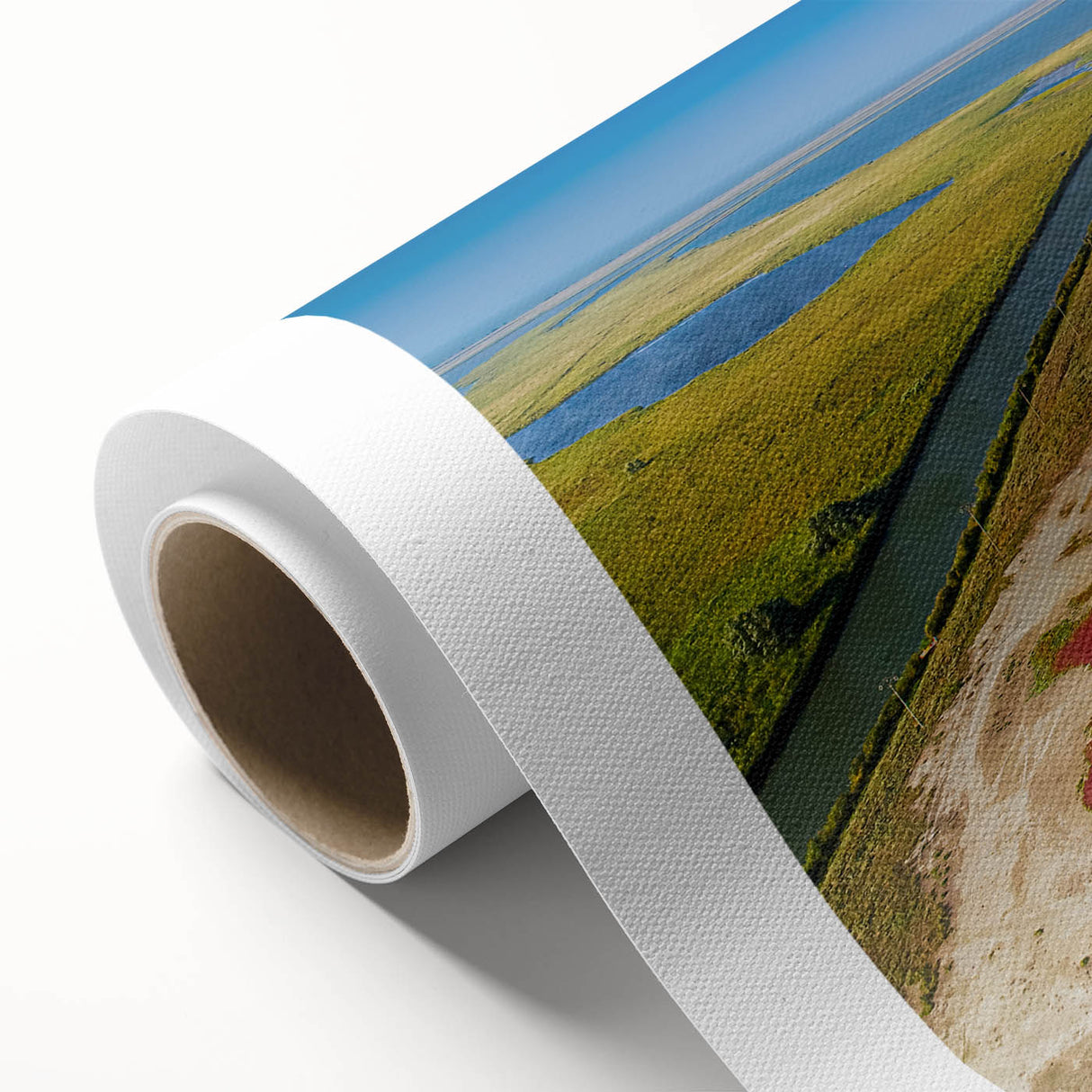 Art Deco poster of a Romanian landscape on rolled canvas, featuring soft pastel hues, ideal for nursery wall art.