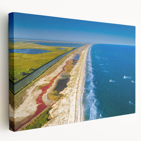 European countryside landscape on large stretched canvas, featuring soft green and blue tones, ideal for kitchen wall art.