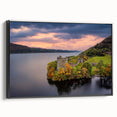 Black and white framed canvas featuring a vintage-style landscape of a Scottish scenery, ideal for bedroom decor.