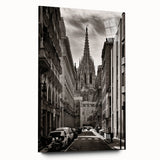 Large abstract wall art of Barcelona scenery in muted earth tones on acrylic glass.