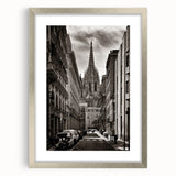 Extra large abstract art print of Barcelona scenery in silver frame, textured with muted earth tones.
